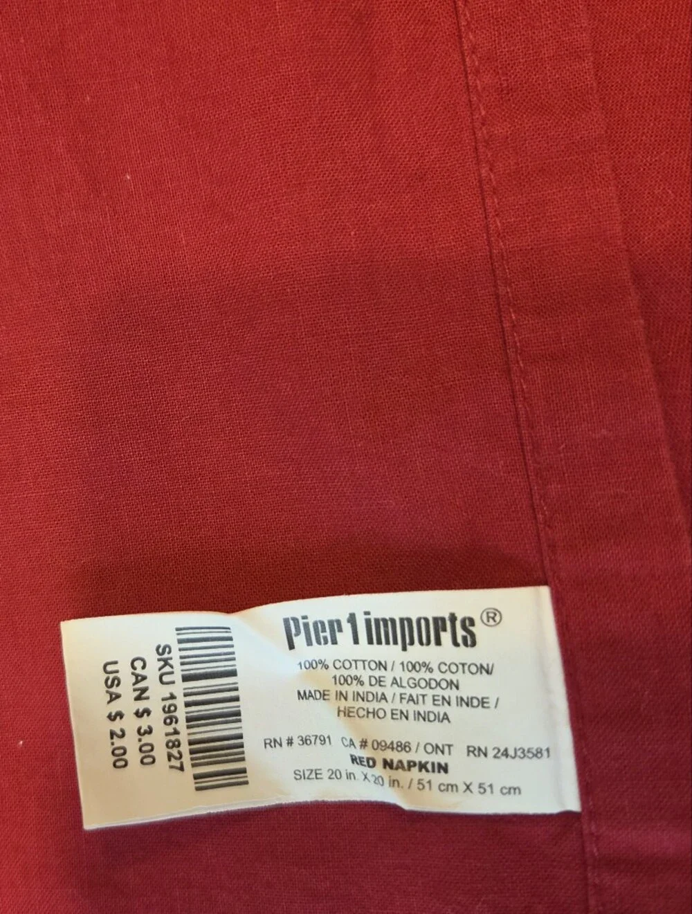 Pier 1 Imports Red Cotton Dinner Napkins Set of 4 19x19 Entertaining Holidays